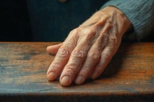 horloge vieillissante entre mains sereines