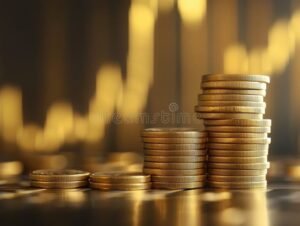 pieces dor brillantes alignees sur fond sombre