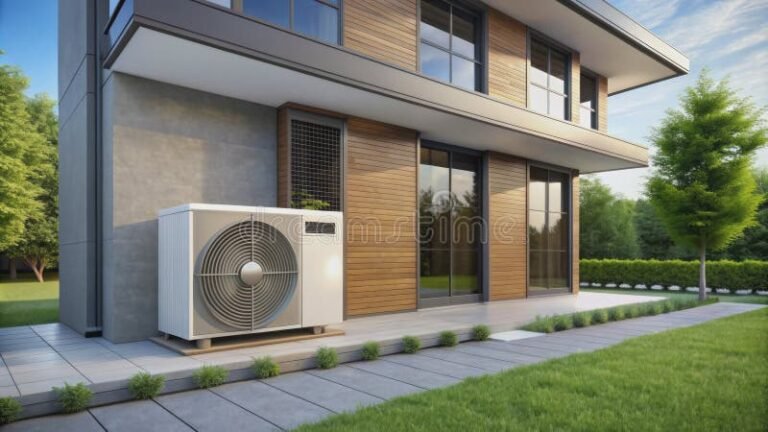 pompe a chaleur moderne installee sur maison contemporaine