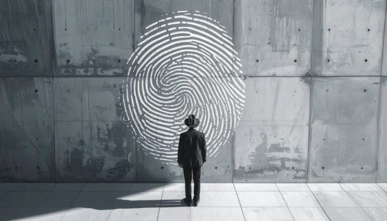 silhouette face a un mur dempreintes digitales